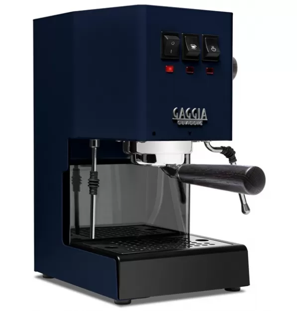 Gaggia Classic Evo Pro Espresso Machine in Classic Blue with Blackened Oak