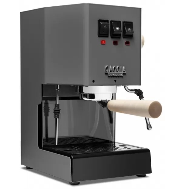 Gaggia Classic Evo Pro Espresso Machine in Industrial Grey with Tiger Maple