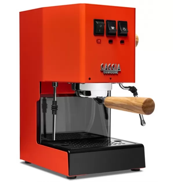 Gaggia Classic Evo Pro Espresso Machine in Lobster Red with Olive Wood